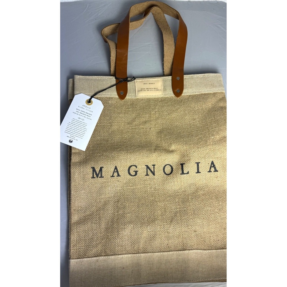 Apolis x Magnolia Jute Tote Market Bag Leather Handles Joanna Gaines Waco TX